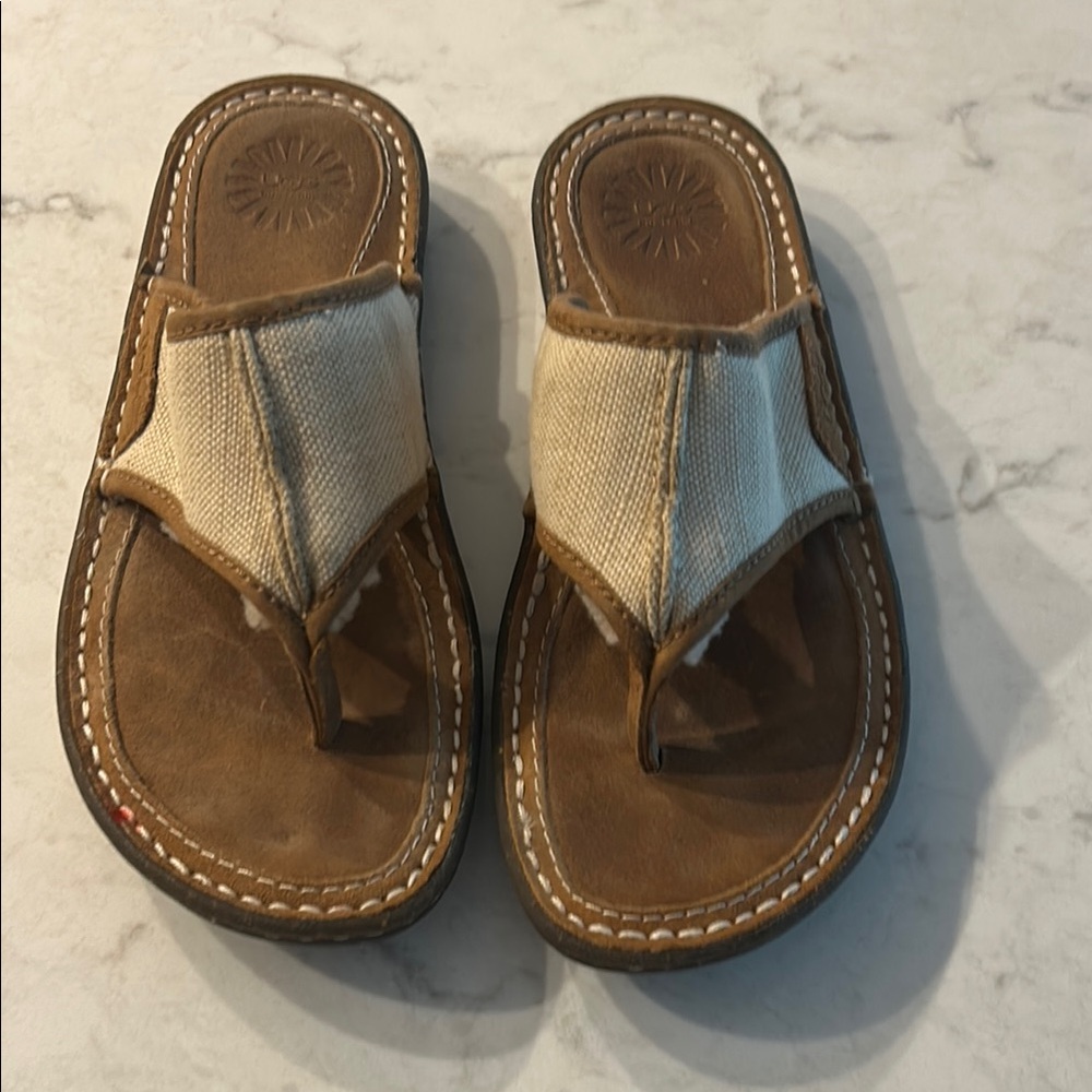 UGG Brown and Cream Flipflops like giving your feet a hug!